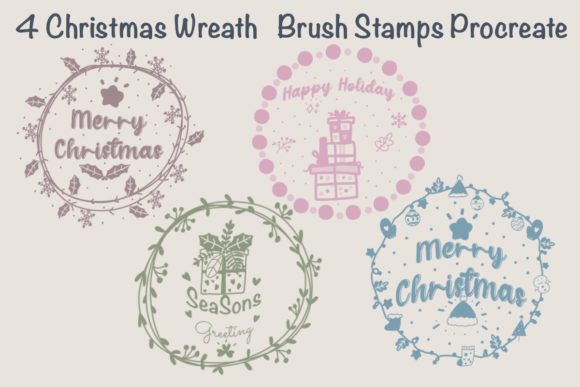 Elevate Your Digital Holiday Designs with 4 Christmas Wreath Brush Stamps for Procreate