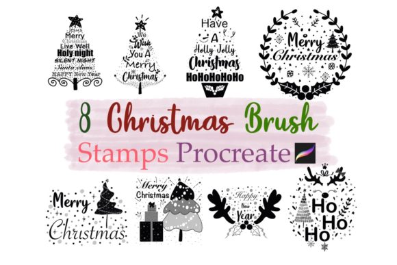 Elevate Your Holiday Designs with 8 Christmas Brush Stamps for Procreate