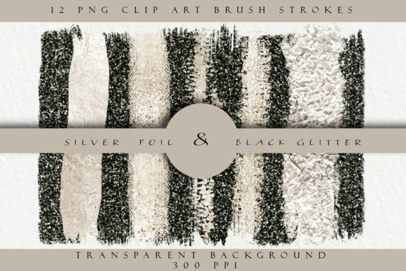 Elevating Design with Silver Foil Black Glitter Brush Strokes